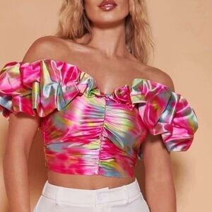 Amazing Off-shoulder bustier crop top with ruched trim